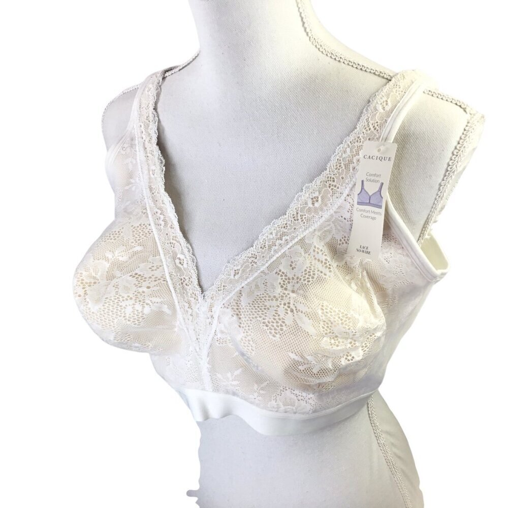 Cacique Lace No Wire Bra NWT Size 46 D Wireless Lined No Pad Full Coverage